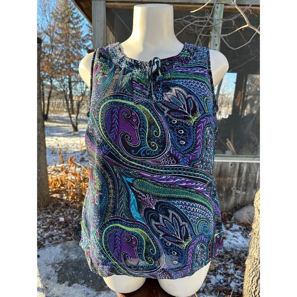 Reitmans Plus Sleeveless Blouse Multicolor Abstract Bring Chiffon Sz 16 - Picture 1 of 12